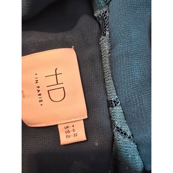 HD In Paris Teal Peacock lace Meadow Short Sleeve Top Scalloped Hem Size 0 - Picture 5 of 13